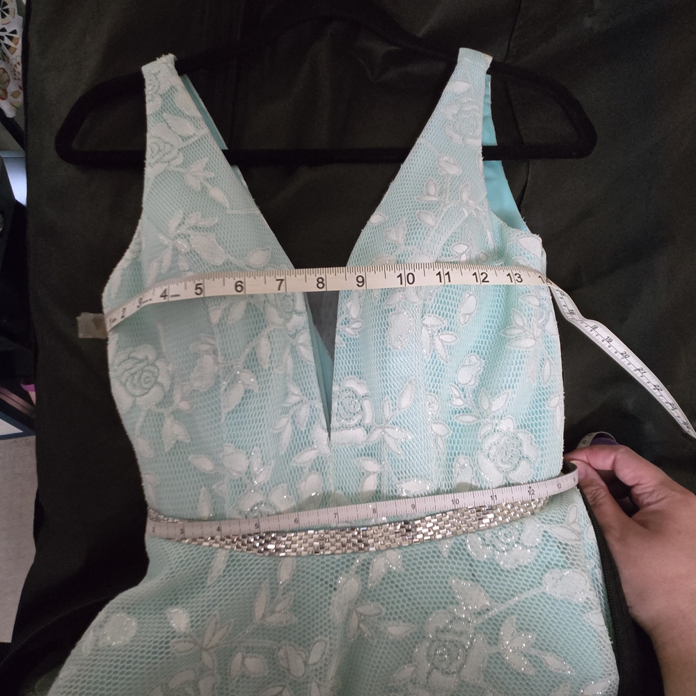 Mint Green Lace Dress with Sequin Waist